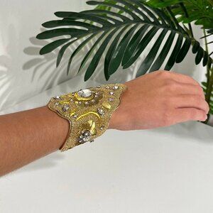 Vintage Lesage Paris Gold Crystal & Beaded Ornate Cuff Bracelet